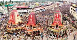  ??  ?? Lakhs of devotees take part in the Lord Jagannath annual Rath Yatra in Puri on Sunday