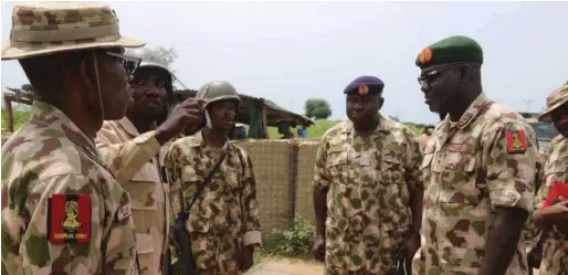  ??  ?? The Chief of Army Staff, Lieutenant General Tukur Buratai during a morale-boosting trip to Gudumbali