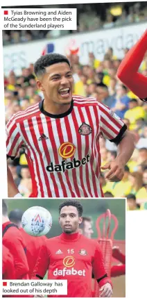  ??  ?? Tyias Browning and Aiden McGeady have been the pick of the Sunderland players Brendan Galloway has looked out of his depth