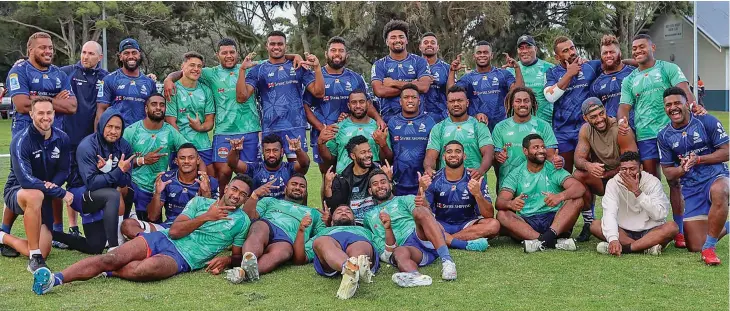  ?? Photo: Fijian Drua ?? Swire Shipping Fijian Drua players and officials after their training run in Perth, Australia, on May 11, 2023.