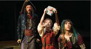  ?? CYLLA VON TIEDEMANN ?? Juan Chioran, left, stars as Long John Silver and Thomas Mitchell Barnet, centre, as Jim Hawkins in Treasure Island.