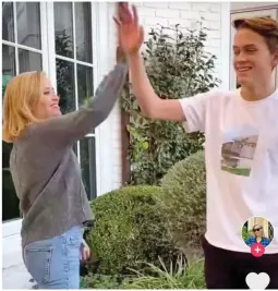  ??  ?? TikTok around the clock: From left, Miley Cyrus in a video on the app, Reese Witherspoo­n dancing with son Deacon,