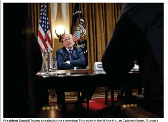  ?? DOUG MILLS / NEW YORK TIMES ?? President Donald Trump speaks during a meeting Thursday in the White House Cabinet Room. Trump’s opposition to multinatio­n trade pacts was a central part of his campaign in 2016.
