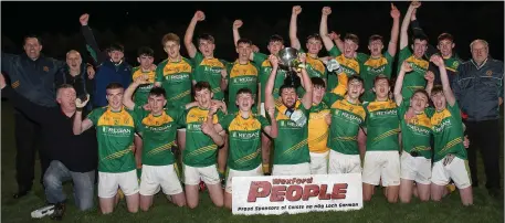  ??  ?? The HWH-Bunclody squad and mentors in jubilant form after Friday’s Wexford People Minor football Premier championsh­ip victory.