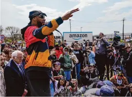 ?? ?? Chris Smalls, president of the Amazon Labor Union, speaks at a rally outside an Amazon warehouse on Staten Island in New York in 2022. Within union ranks, some felt Smalls was spending too much time traveling and giving speeches instead of organizing workers.