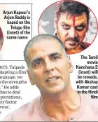  ??  ?? The Tamil movie Kanchana 2 (inset) will be remade, with Akshay Kumar cast in the Hindi film