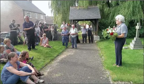  ??  ?? Steam enthusiast­s converged outside Cadeby Church for a wreath-laying ceremony to mark the 30th anniversar­y of the death of the Rev Teddy Boston, Rector of Cadeby and manager of the Cadeby Light Railway, led by his widow Audrey, right