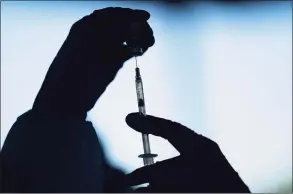  ?? Jae C. Hong / Associated Press ?? In this Jan. 21, 2021 file photo a medical staff member prepares the Pfizer COVID-19 vaccine at Tudor Ranch in Mecca, Calif.