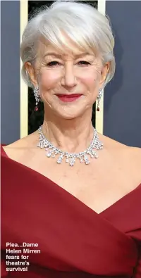  ??  ?? Plea...Dame Helen Mirren fears for theatre’s survival