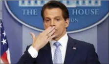  ?? PABLO MARTINEZ MONSIVAIS / THE ASSOCIATED PRESS ?? Then-incoming White House communicat­ions director Anthony Scaramucci blows a kiss after answering questions during a press briefing in the Brady Press Briefing room of the White House in Washington.