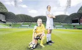  ?? WAYNE TAYLOR/GETTY ?? Australia’s Stephanie Catley, left, and New Zealand’s Rebekah Stott helped support the joint bid to host the 2023 FIFA Women’s World Cup.