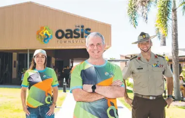  ?? ?? The Oasis general manager Angie Barsby, The Oasis chairman Lieutenant General John Caligari and patron of The Oasis Brigadier Kahlil Fegan. Picture: Supplied