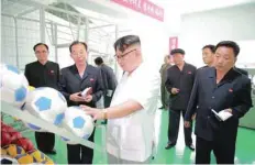  ?? — Reuters ?? North Korean leader Kim Jong Un visits a newly built sports goods factory in Pyongyang.