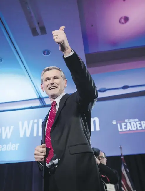  ?? DARRYL DYCK / THE CANADIAN PRESS ?? Andrew Wilkinson defeated five other candidates to win the B.C. Liberal party leadership on Saturday.