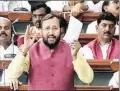  ?? PTI/TV grab ?? HRD Minister Prakash Javadekar speaks in Lok Sabha.