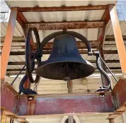  ?? ?? ■ At left, this was the first bell given to both the Masonic Lodge and Kildare Baptist Church after it was built in 1878. When the church moved to its own structure in 1959, the bell remained at the lodge.