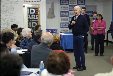  ?? ?? President Joe Biden speaks (AP/Evan Vucci) to supporters during a visit to a campaign field office, Monday in Manchester, N.H.