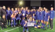  ?? Will Aldam / Hearst Connecticu­t Media ?? Members of the Old Saybrook boys soccer team celebrate winning the CIAC Class S championsh­ip after defeating Canton 4-1 on Sunday night at Dillon Stadium.
