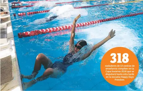  ??  ?? ACUÁTICOS. Todos los participan­tes mostraron mucha competitiv­idad durante los 22 eventos que se disputaron ayer en la piscina.