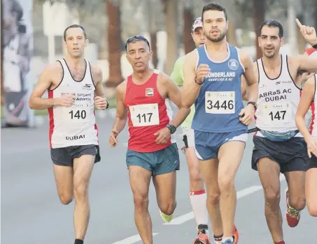  ??  ?? Sunderland Harrier Jason Waite, second right, in the Rak half marathon in Dubai. Philippa Ellis, the North East Indoor hurdles record breaker, below left. Sarah Knight, second in the Clubs for Young People Cross Championsh­ips, below right.