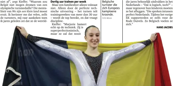  ??  ?? Nina Derwael, de eerste Belgische turnster die zich Europees kampioene kroonde.
FOTO BELGA