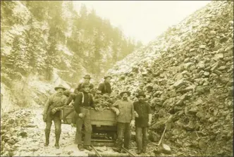  ?? Photo contribute­d ?? The men at the Morrissey Camp moved about 67,000 cubic yards of solid rock and nearly 16,000 cubic yards of loose material, working through all the seasons regardless of rain or snow, clear or cloudy skies, to build the Kettle Valley Railway through...