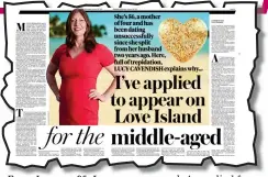  ?? ?? FFrom JanuaryJ 25:25llucy announces she’sh’ appliedlid­ffor ITV’s new show, dubbed the middle-aged love Island