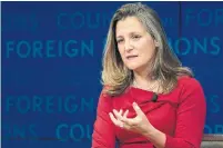 ?? ADRIAN WYLD THE ASSOCIATED PRESS ?? Foreign Affairs Minister Chrystia Freeland says Canadian officials are reaching out to the kidnapped worker’s family.