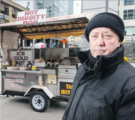  ?? ERROL MCGIHON ?? Terry Scanlon, 72, was assaulted early one morning last week near where he has run a downtown hotdog cart for 35 years.