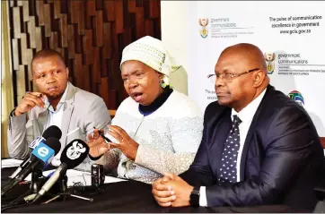  ?? Picture: Jairus Mmutle, GCIS ?? TAKING CHARGE: Minister in the Presidency Nkosazana Dlamini Zuma and Deputy Minister of Traditiona­l Affairs and Co-operate Governance Obed Bapela during a media briefing in Lichtenbur­g yesterday.