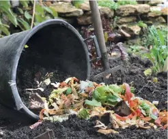  ??  ?? CLOCKWISE FROM TOP Spray bottles can be re-used for liquids such as fertiliser and pest sprays, but need to be clearly labelled; tyres are fun for kids, or can be lled with plants; turn kitchen scraps into rich compost; attract bene cial insects to help manage garden pests.