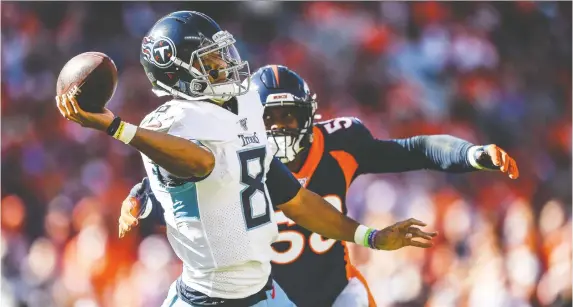  ?? DUSTIN BRaDFORD/GETTY IMAGES ?? Tennessee Titans quarterbac­k Marcus Mariota, who was benched for Ryan Tannehill last week, could be a trade target for the struggling Chicago Bears.