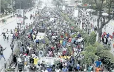  ?? KHALIL SENOSI/THE ASSOCIATED PRESS ?? Opposition Supporters demonstrat­e against the Independen­t Electoral and Boundaries Commission (IEBC) in Nairobi, Kenya, on Wednesday. The protesters are demanding a change of leadership at the country’s election commission.