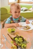  ?? Foto: Andreas Lode ?? In Haus für Kinder St. Georg in Lützel burg lässt sich Noah Bio Salat und Voll korn Kässpatzen schmecken.