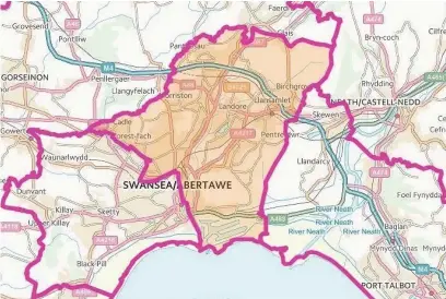  ?? Image: Ordnance Survey ?? Swansea East constituen­cy map.