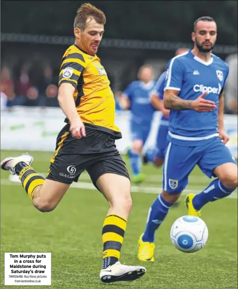  ?? FM4506486 Buy these pictures from kentonline.co.uk ?? Tom Murphy puts in a cross for Maidstone during Saturday’s draw