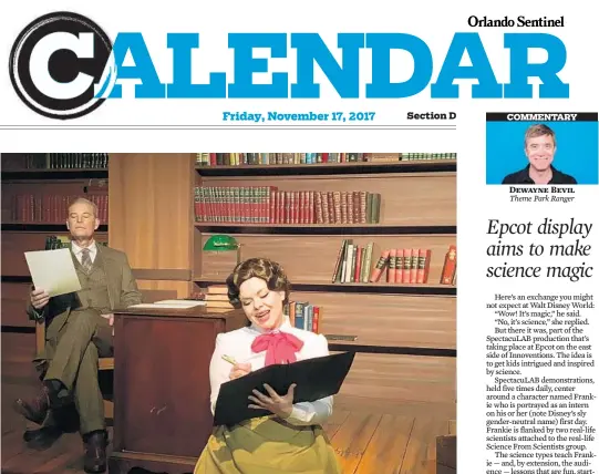  ?? COURTESY OF WINTER PARK PLAYHOUSE ?? A challenge in staging "Daddy Long Legs" is that the musical's two characters communicat­e via letter. The Winter Park Playhouse production, which opens tonight, stars Larry Alexander and Hannah Laird.