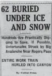  ??  ?? A news clipping about the 1910 avalanche near Rogers Pass.