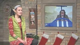  ??  ?? Bobby the Elf, left, checks in with Amelia Elfhart in a segment on Milwaukee PBS’ 2020 edition of “Letters to Santa.”