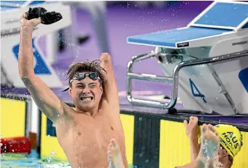  ?? GETTY IMAGES ?? Josh Willmer is ecstatic at winning a Commonweal­th Games gold medal by a split second in the 100m breaststro­ke SB8 final yesterday.