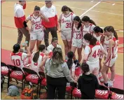  ?? PHOTO BY HALEY SAWYER ?? Burroughs coach Vicky Oganyan talks to her team during a timeout against Santa Margarita in Wednesday's game.