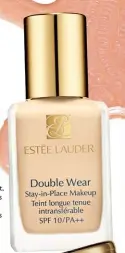  ??  ?? SUPER NATURAL Impeccable coverage aside, this lightweigh­t, buildable foundation stays on for 15 hours straight and does not clog pores. Now with an extended range of shades, there is no excuse for wearing the wrong hue. Estée Lauder Doublewear Stay-in-...