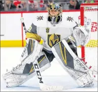  ?? AP PHOTO ?? Vegas Golden Knights goaltender Marc-andre Fleury plays against the Detroit Red Wings during an NHL game recently in Detroit.