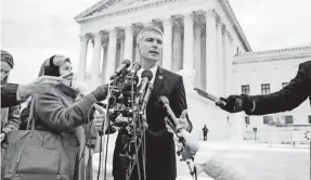  ?? ANDREW HARNIK/AP ?? South Dakota Attorney General Marty Jackley speaks outside the Supreme Court on Tuesday in Washington, D.C.