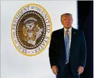  ?? THE NEW YORK TIMES ?? President Donald Trump stands in front of a phony presidenti­al seal Tuesday on stage at the Teen Student Action Summit.