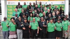  ??  ?? UNITED CELEBRATIO­N: President Jacob Zuma and some of his cabinet ministers wave South African flags to mark Africa Day today.