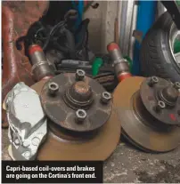  ??  ?? Capri-based coil-overs and brakes are going on the Cortina’s front end.