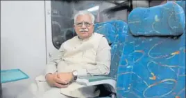  ??  ?? THE EARLY DAYS: Haryana chief minister Manohar Lal Khattar travelling in the DelhiKalka Shatabdi in November 2014, weeks after the firstever BJP government was formed in the state. HT FILE