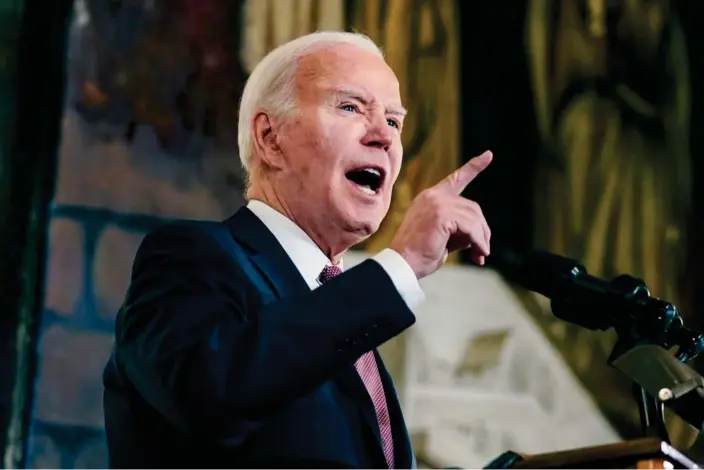  ?? Photograph: Stephanie Scarbrough/AP ?? Joe Biden at Charleston’s Mother Emanuel AME church on Monday. The speech came days after Bidendeliv­ered a scathing condemnati­on of Trump in Pennsylvan­ia.