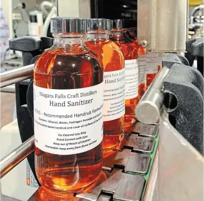  ?? SPECIAL TO TORSTAR ?? Niagara Falls Craft Distillers is now producing its own sanitizer, with 10 per cent of production being donated back to front line workers, food banks and various charities.